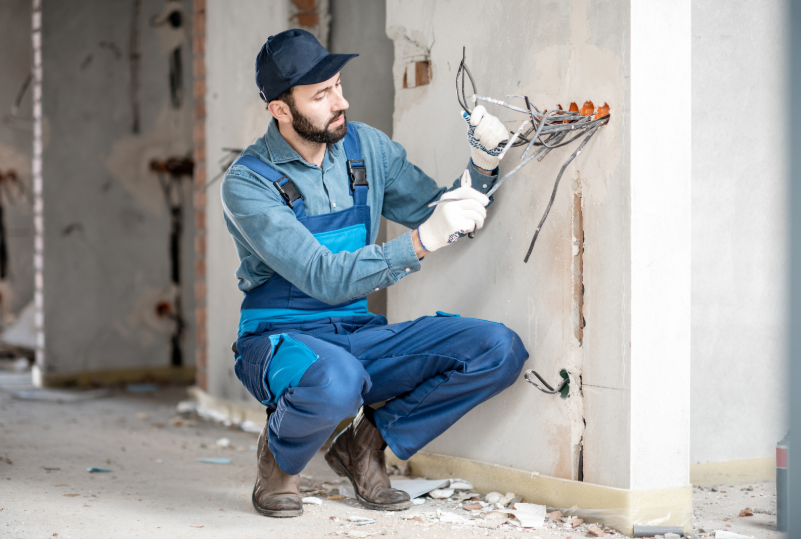 Technician working on electric panel